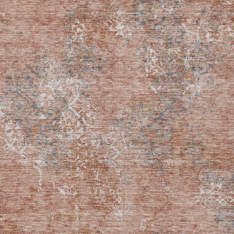 3' X 5' Salmon Ivory And Gray Floral Washable Indoor Outdoor Area Rug