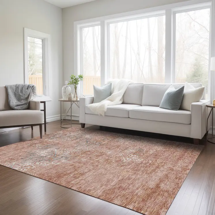3' X 5' Salmon Ivory And Gray Floral Washable Indoor Outdoor Area Rug
