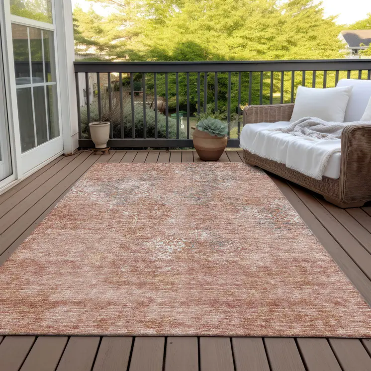 5' X 8' Salmon Ivory And Gray Floral Washable Indoor Outdoor Area Rug