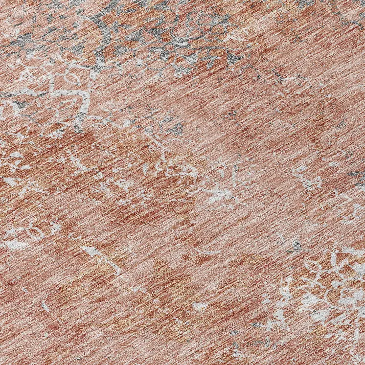 8' Salmon Ivory And Gray Round Floral Washable Indoor Outdoor Area Rug