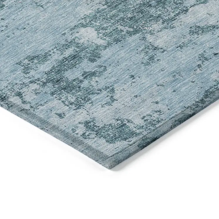 5' X 8' Teal Blue Aqua And Gray Floral Washable Indoor Outdoor Area Rug