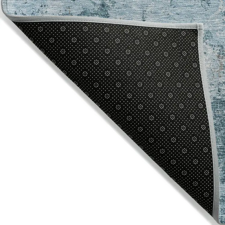 9' X 12' Teal Blue Aqua And Gray Floral Washable Indoor Outdoor Area Rug
