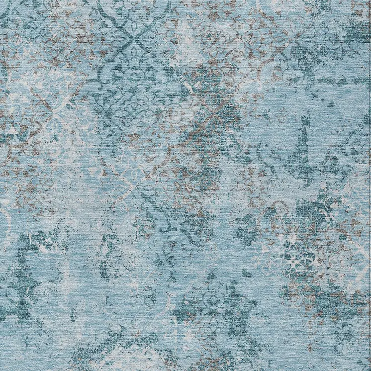 10' X 14' Teal Blue Aqua And Gray Floral Washable Indoor Outdoor Area Rug