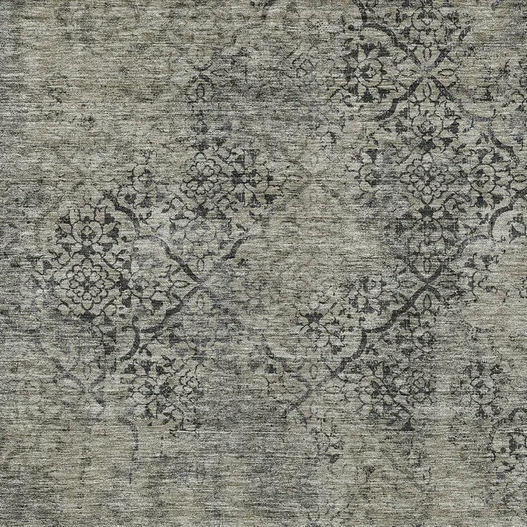 3' X 5' Taupe Khaki And Charcoal Floral Washable Indoor Outdoor Area Rug