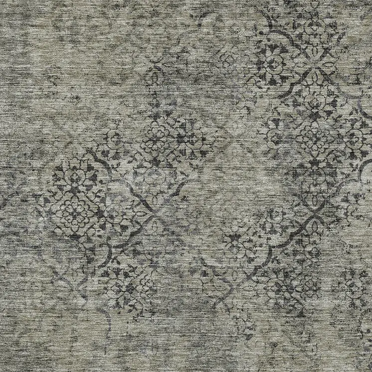 8' X 10' Taupe Khaki And Charcoal Floral Washable Indoor Outdoor Area Rug