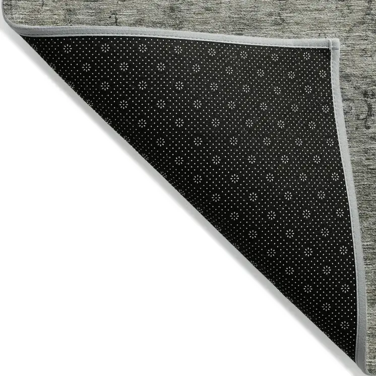 10' X 14' Taupe Khaki And Charcoal Floral Washable Indoor Outdoor Area Rug