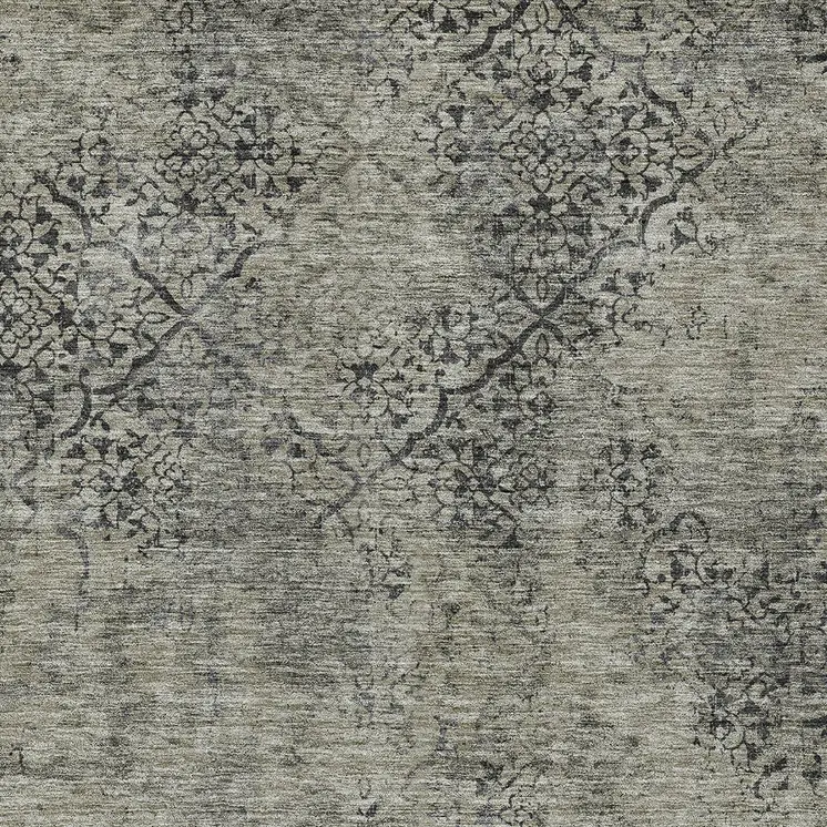 10' X 14' Taupe Khaki And Charcoal Floral Washable Indoor Outdoor Area Rug