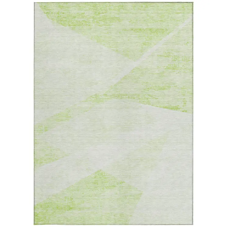 3' X 5' Artichoke Green Lime Green And Ivory Abstract Washable Indoor Outdoor Area Rug
