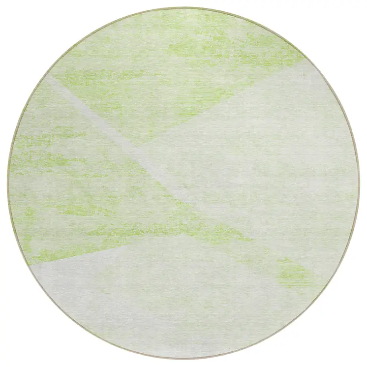 8' Artichoke Green Lime Green And Ivory Round Abstract Washable Indoor Outdoor Area Rug
