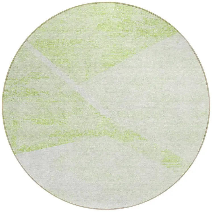 8' Artichoke Green Lime Green And Ivory Round Abstract Washable Indoor Outdoor Area Rug