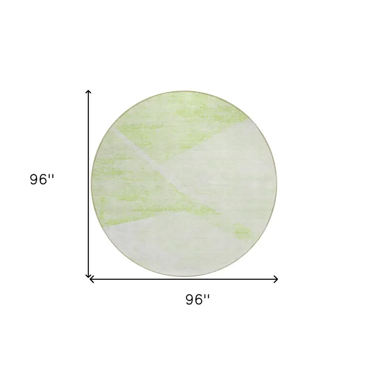 8' Artichoke Green Lime Green And Ivory Round Abstract Washable Indoor Outdoor Area Rug