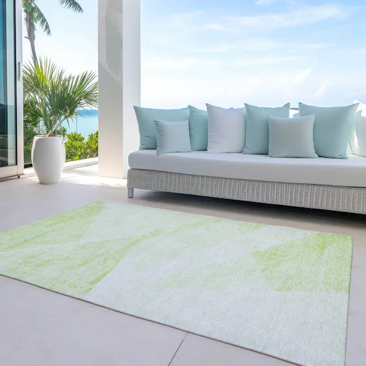 8' X 10' Artichoke Green Lime Green And Ivory Abstract Washable Indoor Outdoor Area Rug