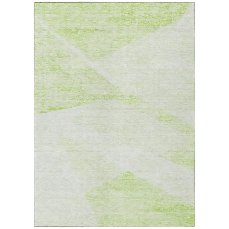 8' X 10' Artichoke Green Lime Green And Ivory Abstract Washable Indoor Outdoor Area Rug