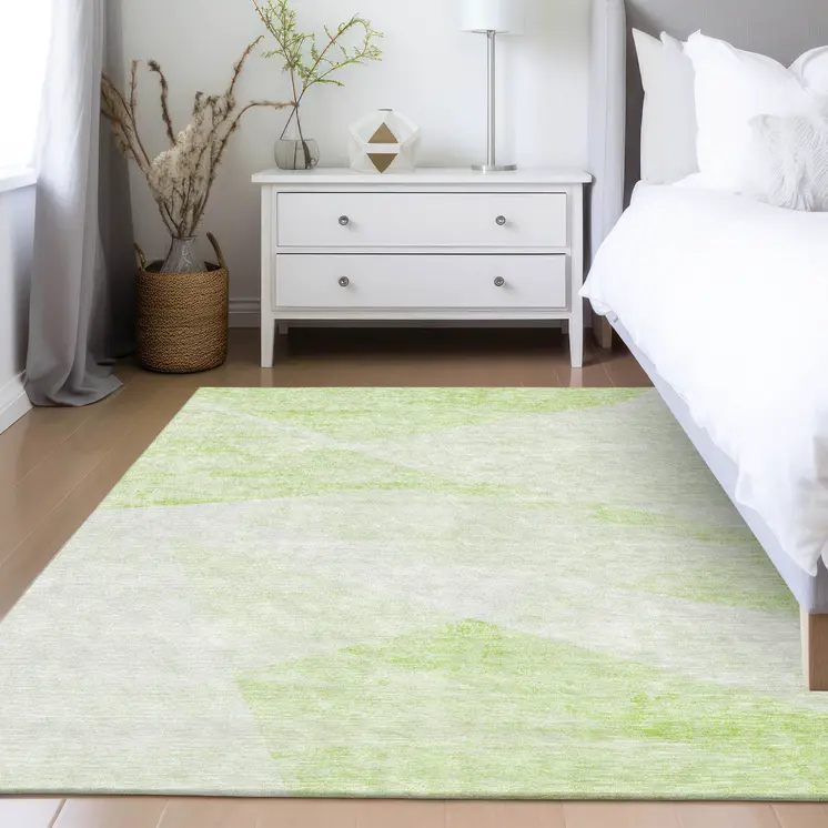 8' X 10' Artichoke Green Lime Green And Ivory Abstract Washable Indoor Outdoor Area Rug