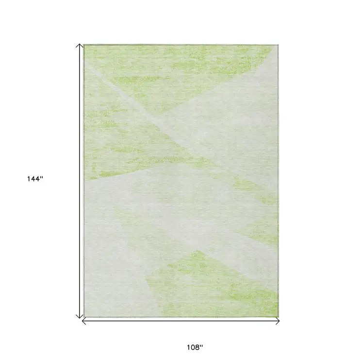 9' X 12' Artichoke Green Lime Green And Ivory Abstract Washable Indoor Outdoor Area Rug