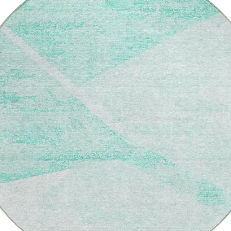 8' Aqua Sky Blue And Ivory Round Abstract Washable Indoor Outdoor Area Rug