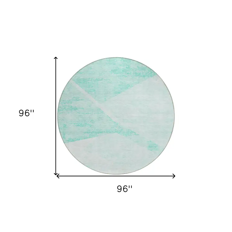 8' Aqua Sky Blue And Ivory Round Abstract Washable Indoor Outdoor Area Rug
