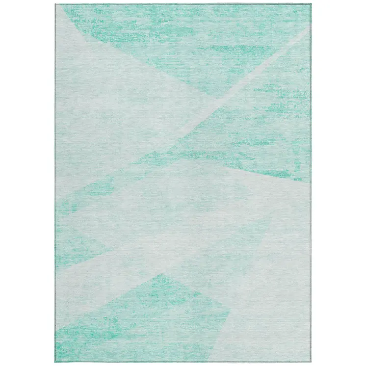 9' X 12' Aqua Sky Blue And Ivory Abstract Washable Indoor Outdoor Area Rug