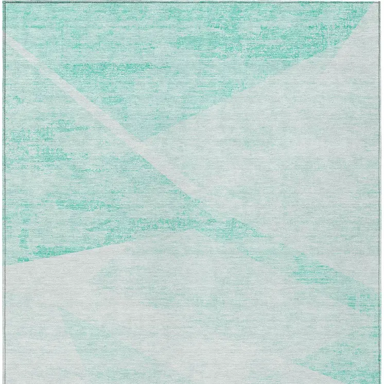 9' X 12' Aqua Sky Blue And Ivory Abstract Washable Indoor Outdoor Area Rug