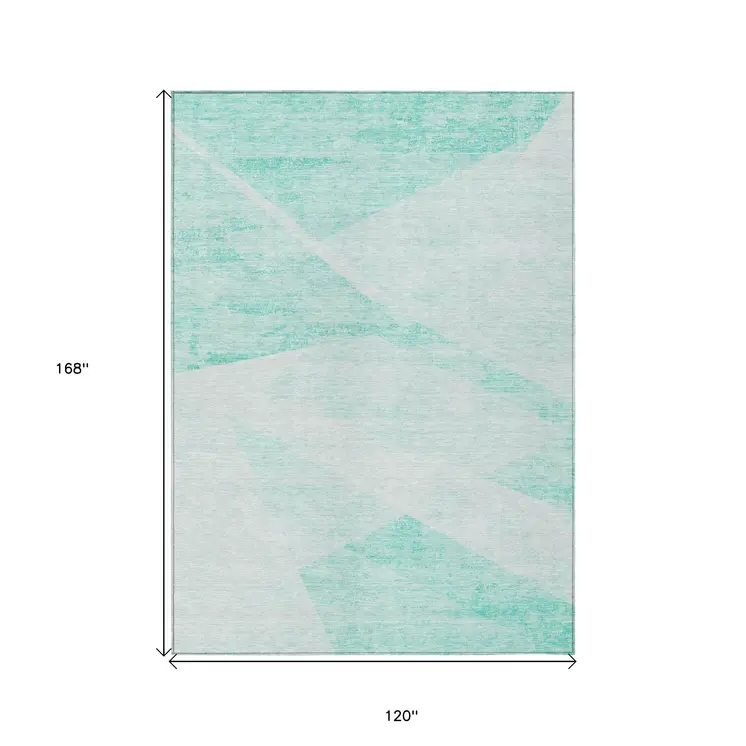 10' X 14' Aqua Sky Blue And Ivory Abstract Washable Indoor Outdoor Area Rug