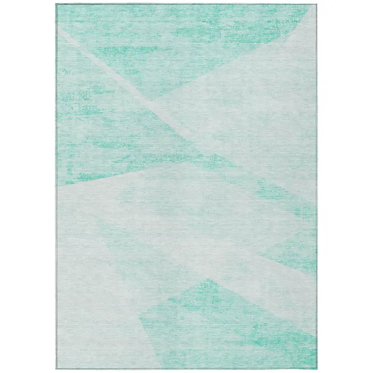 10' X 14' Aqua Sky Blue And Ivory Abstract Washable Indoor Outdoor Area Rug