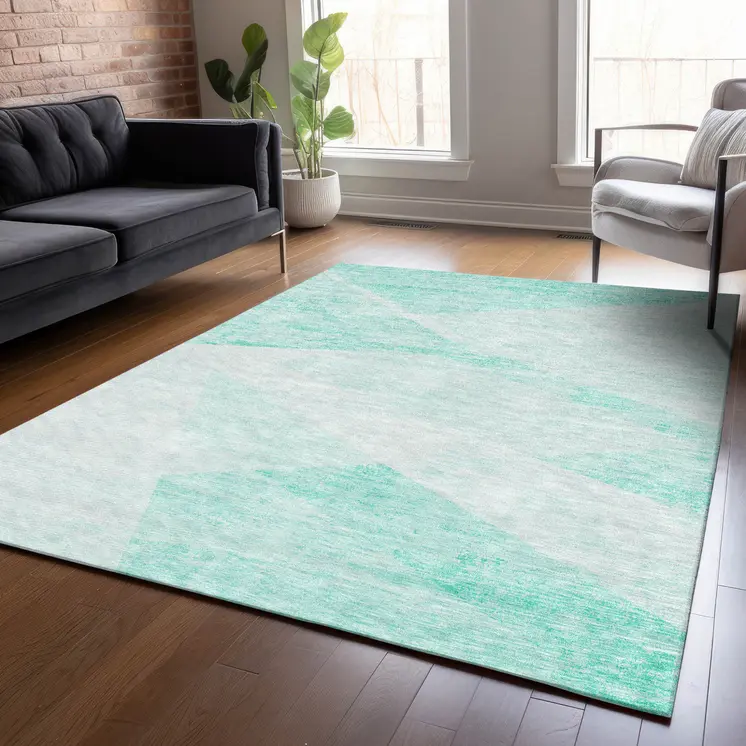 10' X 14' Aqua Sky Blue And Ivory Abstract Washable Indoor Outdoor Area Rug