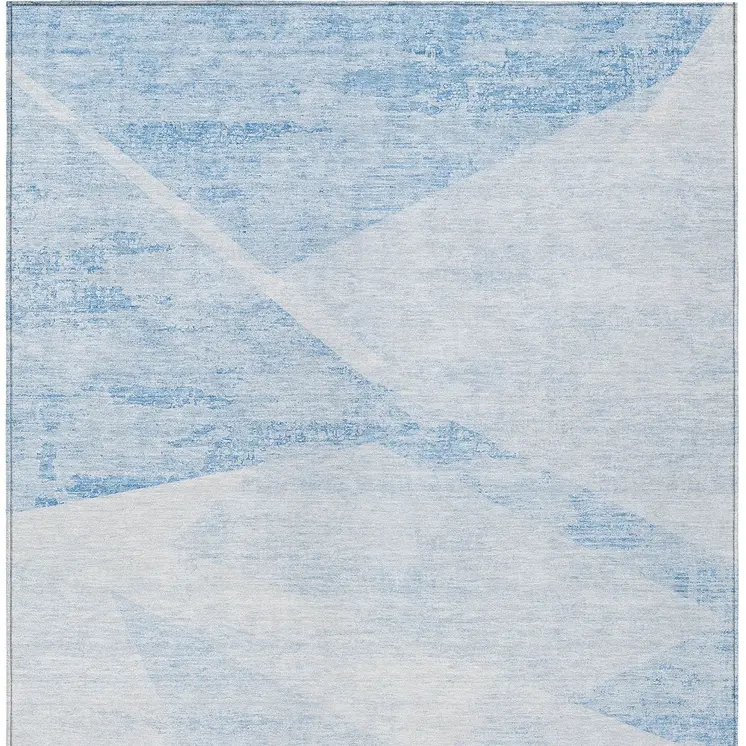 5' X 8' Denim Blue And Sky Blue Abstract Washable Indoor Outdoor Area Rug