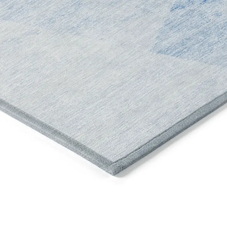 5' X 8' Denim Blue And Sky Blue Abstract Washable Indoor Outdoor Area Rug