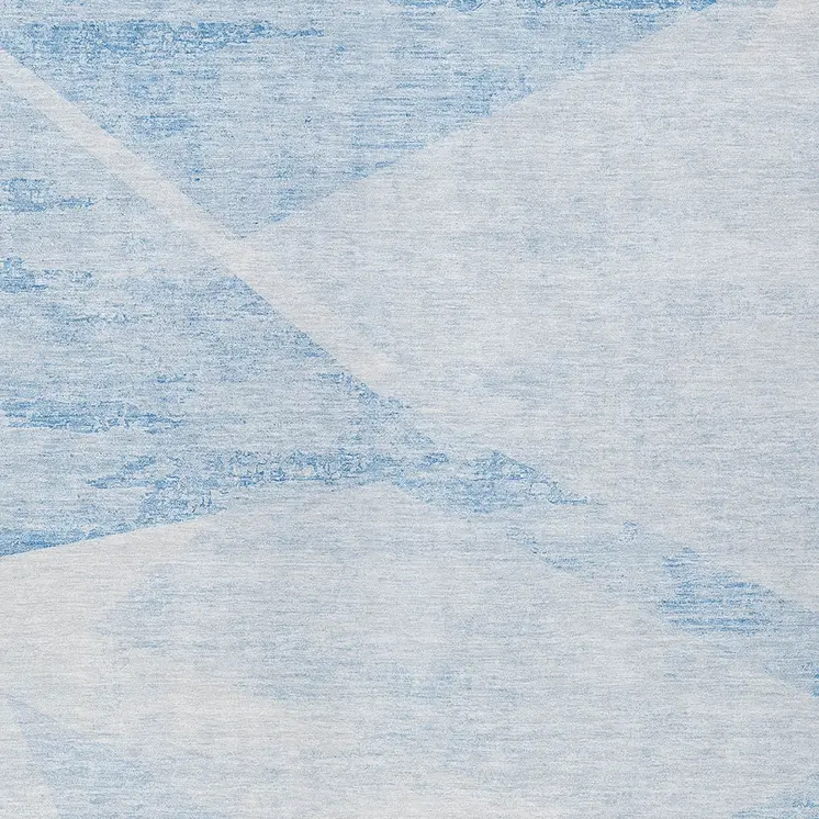 5' X 8' Denim Blue And Sky Blue Abstract Washable Indoor Outdoor Area Rug