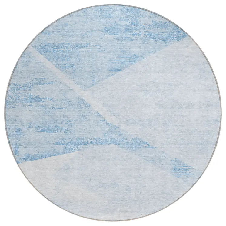 8' Denim Blue And Sky Blue Round Abstract Washable Indoor Outdoor Area Rug