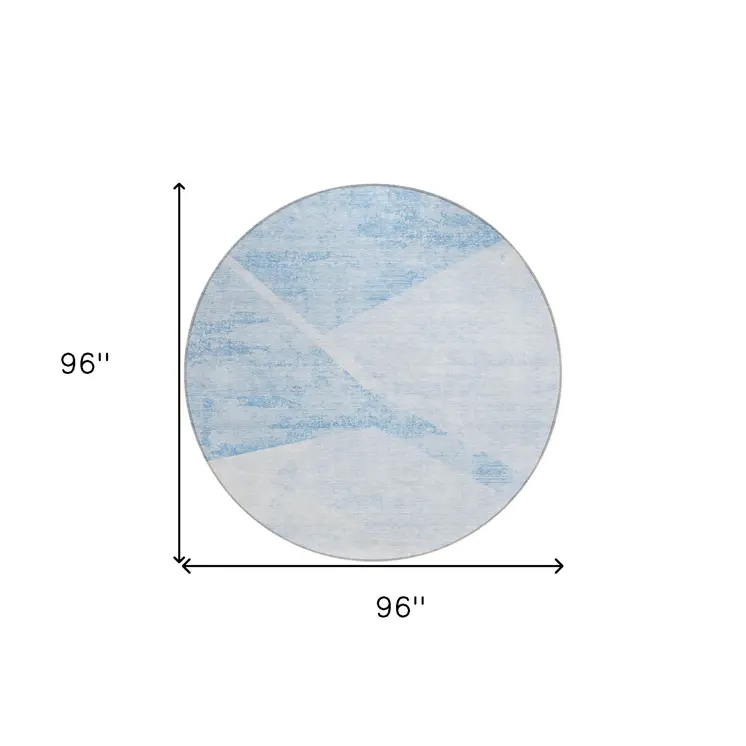 8' Denim Blue And Sky Blue Round Abstract Washable Indoor Outdoor Area Rug