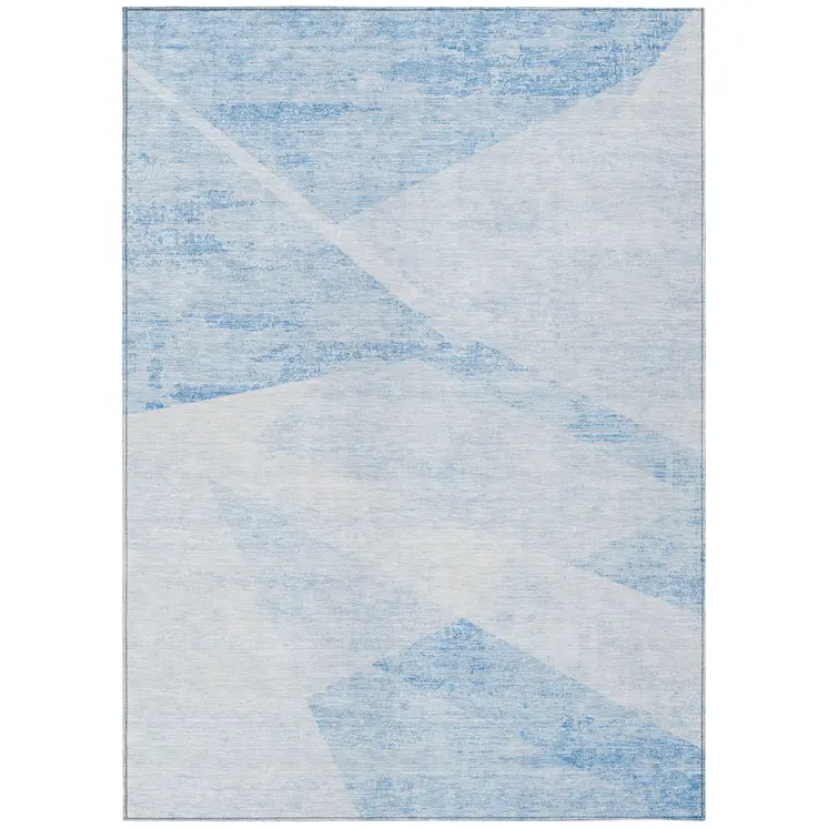 9' X 12' Denim Blue And Sky Blue Abstract Washable Indoor Outdoor Area Rug