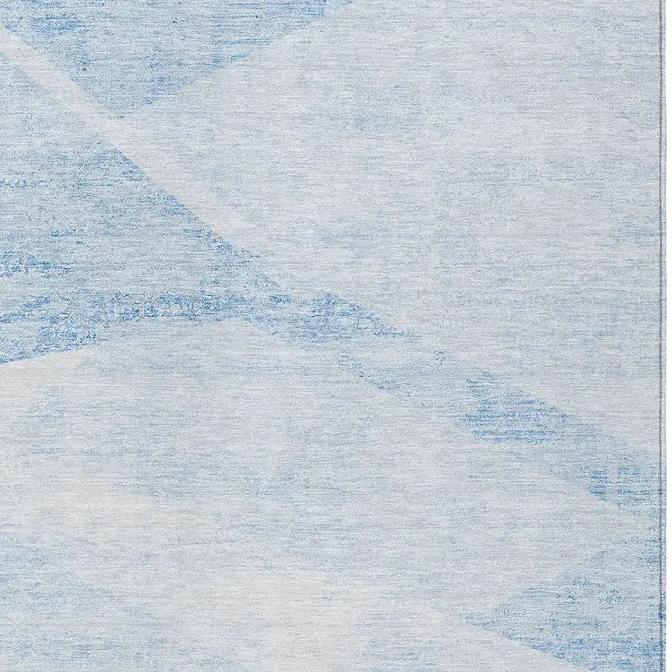 9' X 12' Denim Blue And Sky Blue Abstract Washable Indoor Outdoor Area Rug