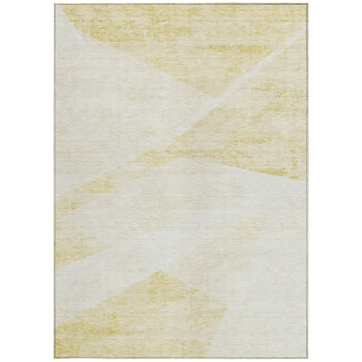 3' X 5' Gold Beige And Ivory Abstract Washable Indoor Outdoor Area Rug