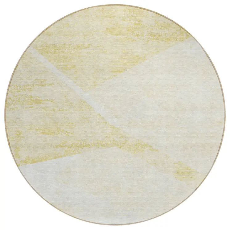 8' Gold Beige And Ivory Round Abstract Washable Indoor Outdoor Area Rug