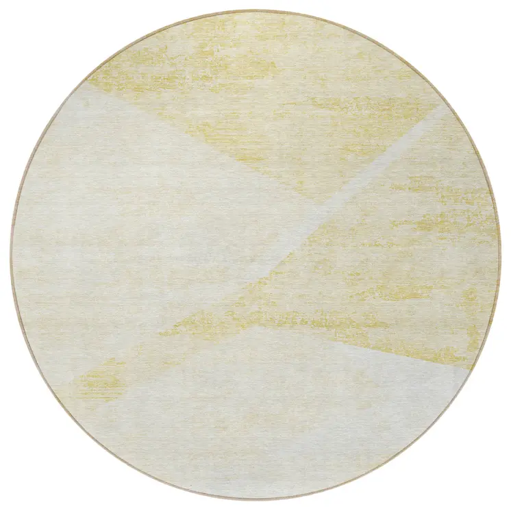 8' Gold Beige And Ivory Round Abstract Washable Indoor Outdoor Area Rug