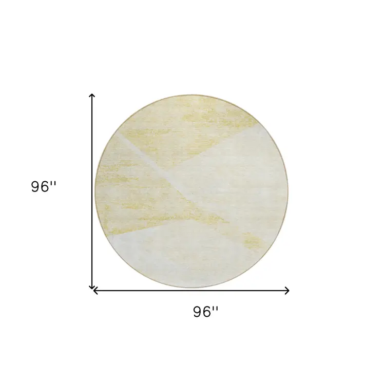 8' Gold Beige And Ivory Round Abstract Washable Indoor Outdoor Area Rug