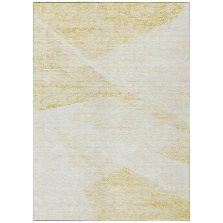 9' X 12' Gold Beige And Ivory Abstract Washable Indoor Outdoor Area Rug