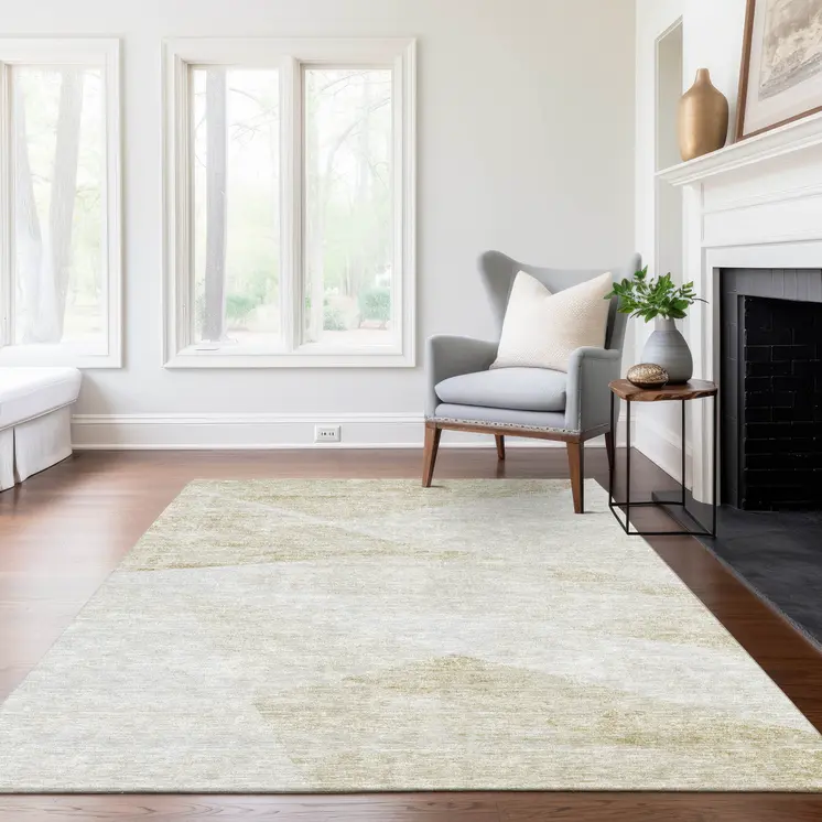 3' X 5' Khaki Beige And Ivory Abstract Washable Indoor Outdoor Area Rug