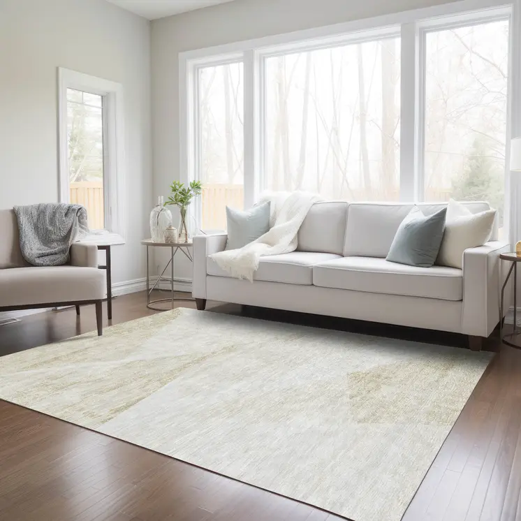 3' X 5' Khaki Beige And Ivory Abstract Washable Indoor Outdoor Area Rug