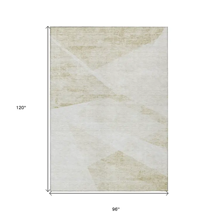 8' X 10' Khaki Beige And Ivory Abstract Washable Indoor Outdoor Area Rug