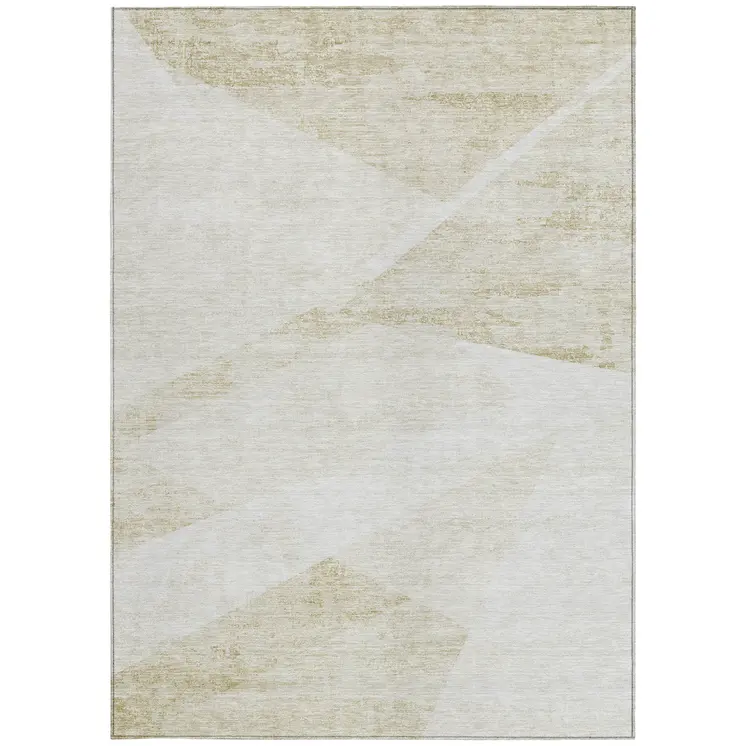 9' X 12' Khaki Beige And Ivory Abstract Washable Indoor Outdoor Area Rug