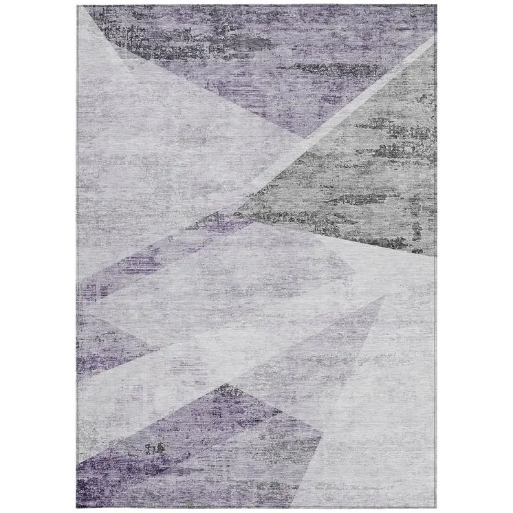 5' X 8' Purple Gray And Charcoal Abstract Washable Indoor Outdoor Area Rug