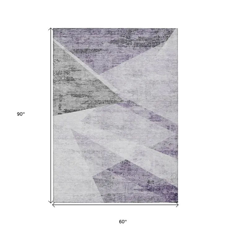 5' X 8' Purple Gray And Charcoal Abstract Washable Indoor Outdoor Area Rug