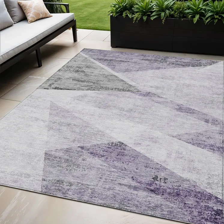 5' X 8' Purple Gray And Charcoal Abstract Washable Indoor Outdoor Area Rug