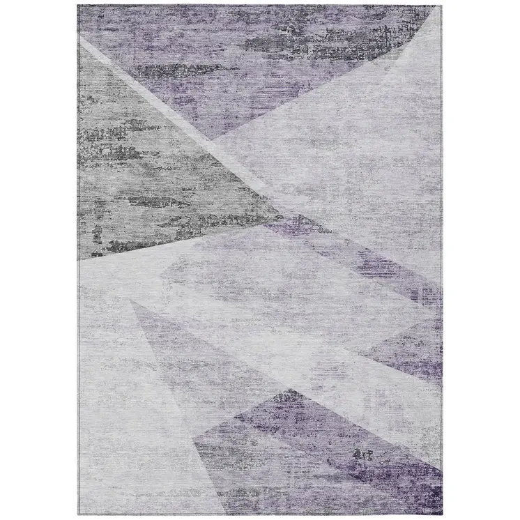5' X 8' Purple Gray And Charcoal Abstract Washable Indoor Outdoor Area Rug