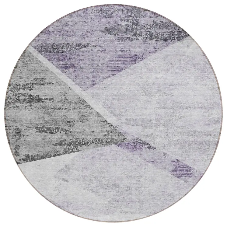 8' Purple Gray And Charcoal Round Abstract Washable Indoor Outdoor Area Rug
