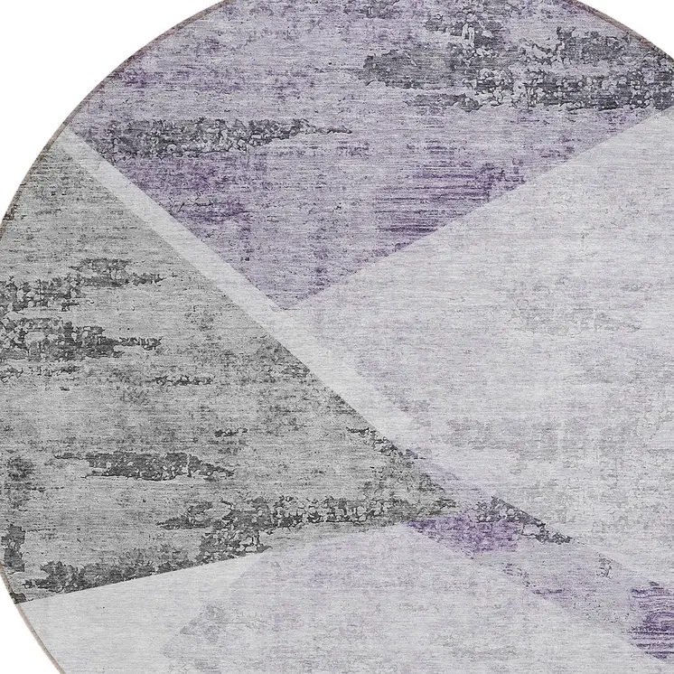 8' Purple Gray And Charcoal Round Abstract Washable Indoor Outdoor Area Rug