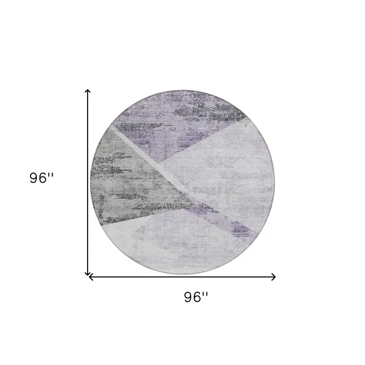 8' Purple Gray And Charcoal Round Abstract Washable Indoor Outdoor Area Rug