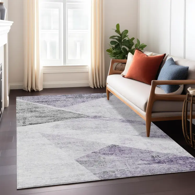 8' X 10' Purple Gray And Charcoal Abstract Washable Indoor Outdoor Area Rug